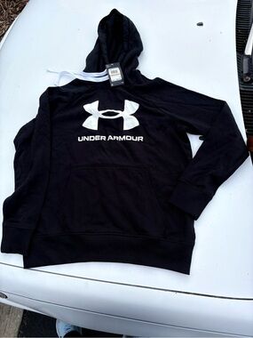 Under Armour Black Hoodie with White Logo and Drawcords
